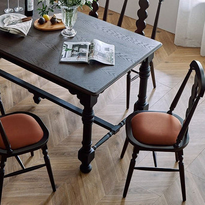 Traditional French Flannelette Solid Wood Dining Chair Backrest Armless For Dining Room