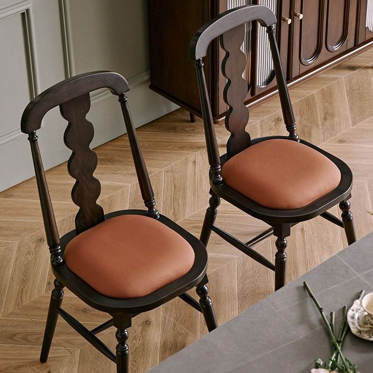 Traditional French Flannelette Solid Wood Dining Chair Backrest Armless For Dining Room