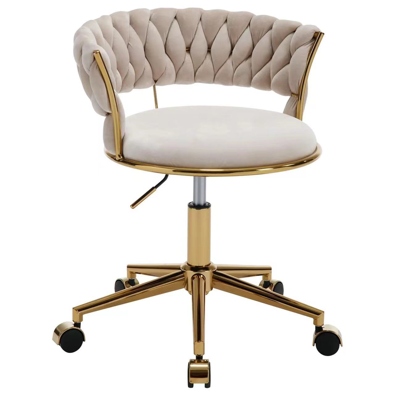 Contemporary Nordic Coil Velvet Iron Hardware Vanity Stool Backrest Armless For Bedroom