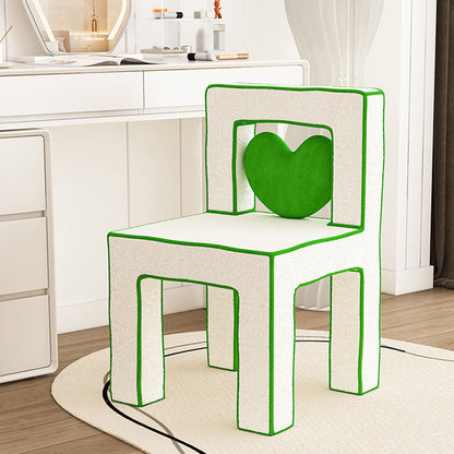 Contemporary Creative Love Lines Lambswool Solid Wood Iron Vanity Stool Backrest Armless For Bedroom