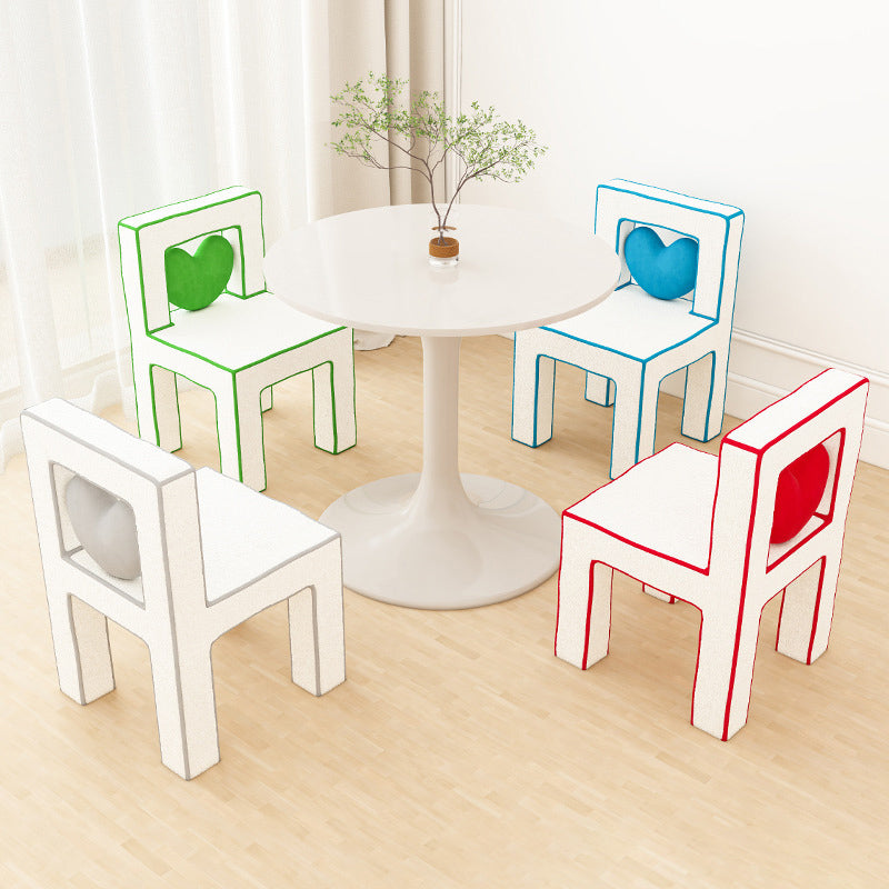 Contemporary Creative Love Lines Lambswool Solid Wood Iron Vanity Stool Backrest Armless For Bedroom