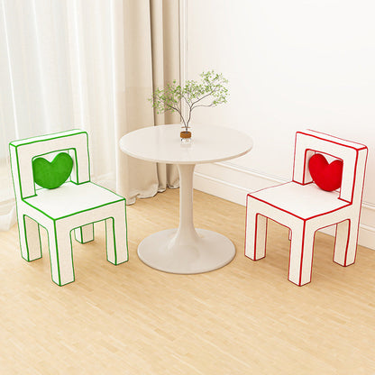 Contemporary Creative Love Lines Lambswool Solid Wood Iron Vanity Stool Backrest Armless For Bedroom