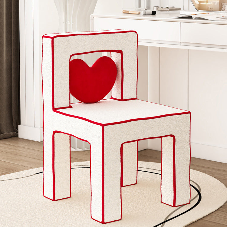 Contemporary Creative Love Lines Lambswool Solid Wood Iron Vanity Stool Backrest Armless For Bedroom