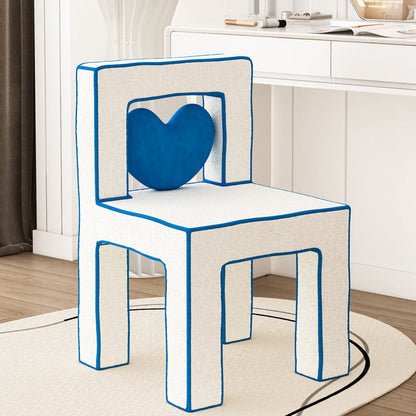 Contemporary Creative Love Lines Lambswool Solid Wood Iron Vanity Stool Backrest Armless For Bedroom