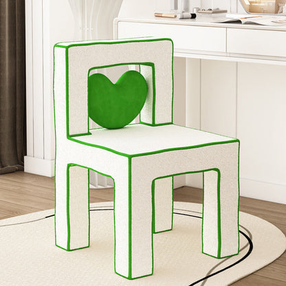 Contemporary Creative Love Lines Lambswool Solid Wood Iron Vanity Stool Backrest Armless For Bedroom