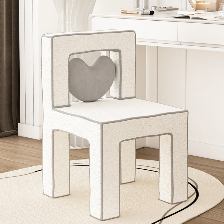 Contemporary Creative Love Lines Lambswool Solid Wood Iron Vanity Stool Backrest Armless For Bedroom