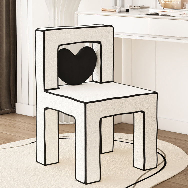 Contemporary Creative Love Lines Lambswool Solid Wood Iron Vanity Stool Backrest Armless For Bedroom