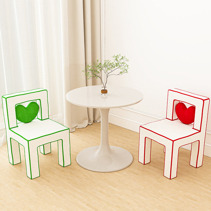 Contemporary Creative Love Lines Lambswool Solid Wood Iron Vanity Stool Backrest Armless For Bedroom