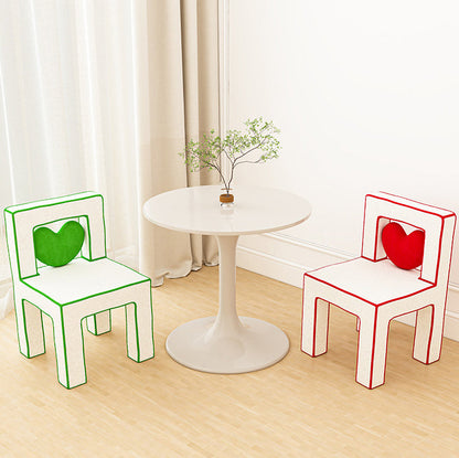 Contemporary Creative Love Lines Lambswool Solid Wood Iron Vanity Stool Backrest Armless For Bedroom