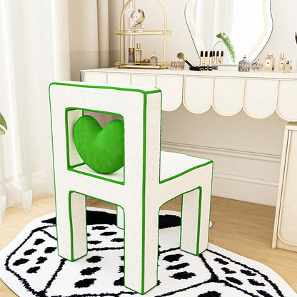 Contemporary Creative Love Lines Lambswool Solid Wood Iron Vanity Stool Backrest Armless For Bedroom