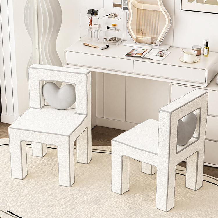 Contemporary Creative Love Lines Lambswool Solid Wood Iron Vanity Stool Backrest Armless For Bedroom