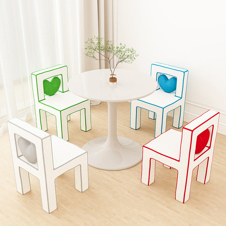 Contemporary Creative Love Lines Lambswool Solid Wood Iron Vanity Stool Backrest Armless For Bedroom