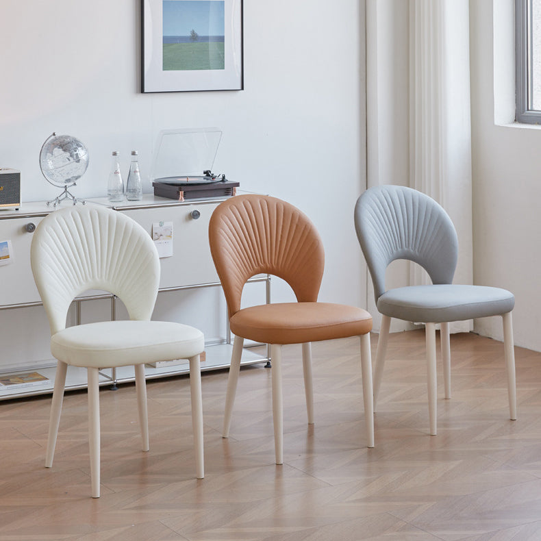 Contemporary Nordic Scallop Shells Leather Iron Dining Chair Backrest Armless For Dining Room