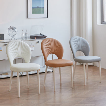Contemporary Nordic Scallop Shells Leather Iron Dining Chair Backrest Armless For Dining Room