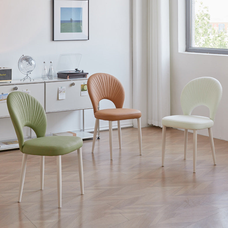 Contemporary Nordic Scallop Shells Leather Iron Dining Chair Backrest Armless For Dining Room