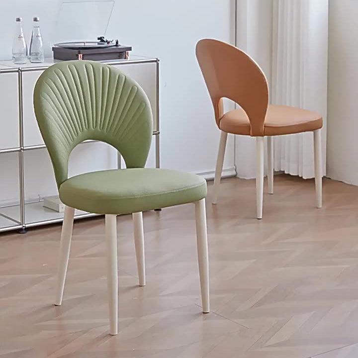 Contemporary Nordic Scallop Shells Leather Iron Dining Chair Backrest Armless For Dining Room