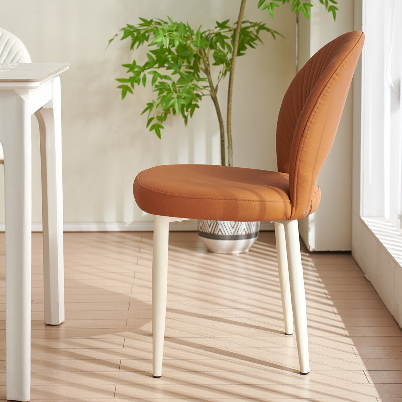 Contemporary Nordic Scallop Shells Leather Iron Dining Chair Backrest Armless For Dining Room