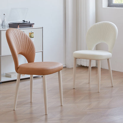 Contemporary Nordic Scallop Shells Leather Iron Dining Chair Backrest Armless For Dining Room