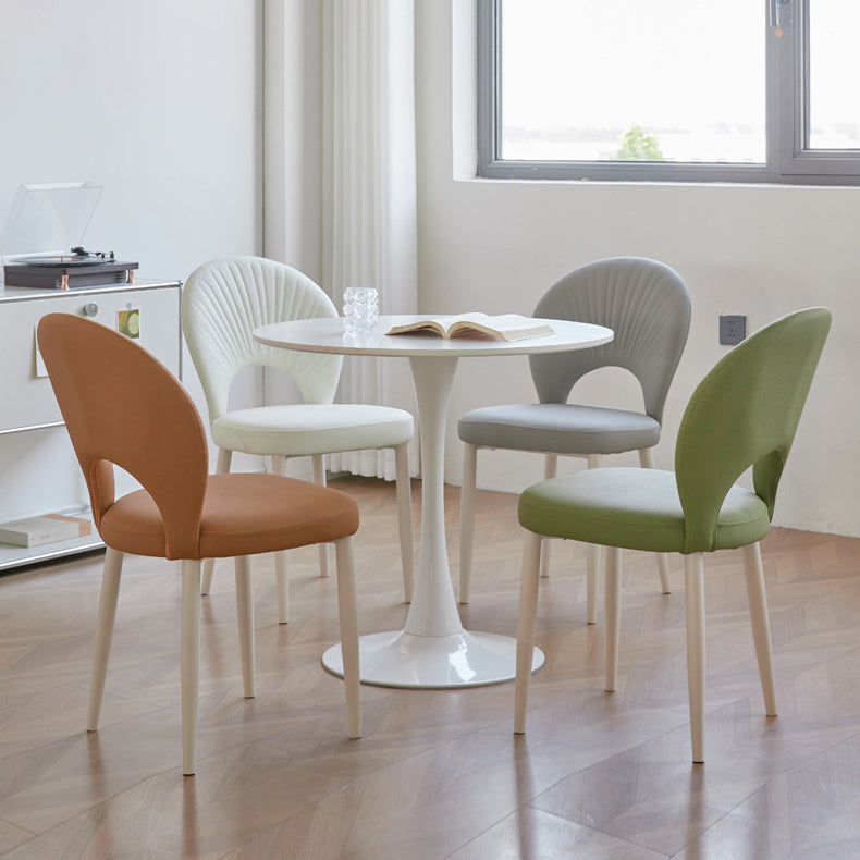 Contemporary Nordic Scallop Shells Leather Iron Dining Chair Backrest Armless For Dining Room