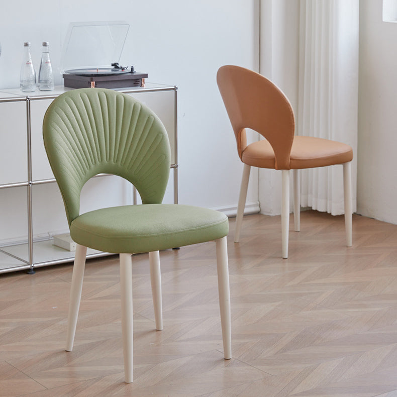 Contemporary Nordic Scallop Shells Leather Iron Dining Chair Backrest Armless For Dining Room