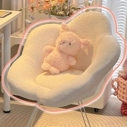 Contemporary Creative Flower Shape Lambswool Carbon Steel Vanity Stool Backrest Armless For Bedroom