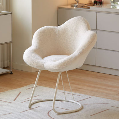 Contemporary Creative Flower Shape Lambswool Carbon Steel Vanity Stool Backrest Armless For Bedroom