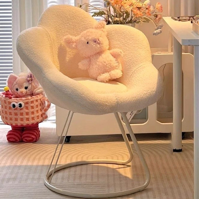 Contemporary Creative Flower Shape Lambswool Carbon Steel Vanity Stool Backrest Armless For Bedroom