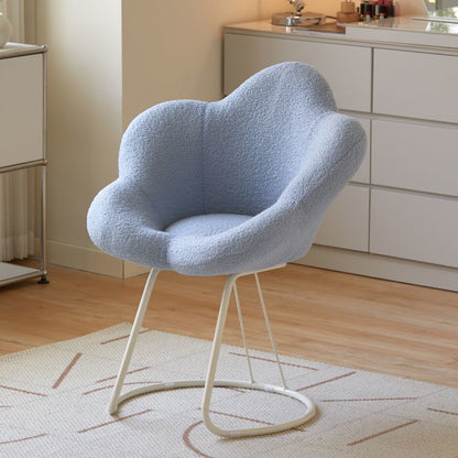 Contemporary Creative Flower Shape Lambswool Carbon Steel Vanity Stool Backrest Armless For Bedroom