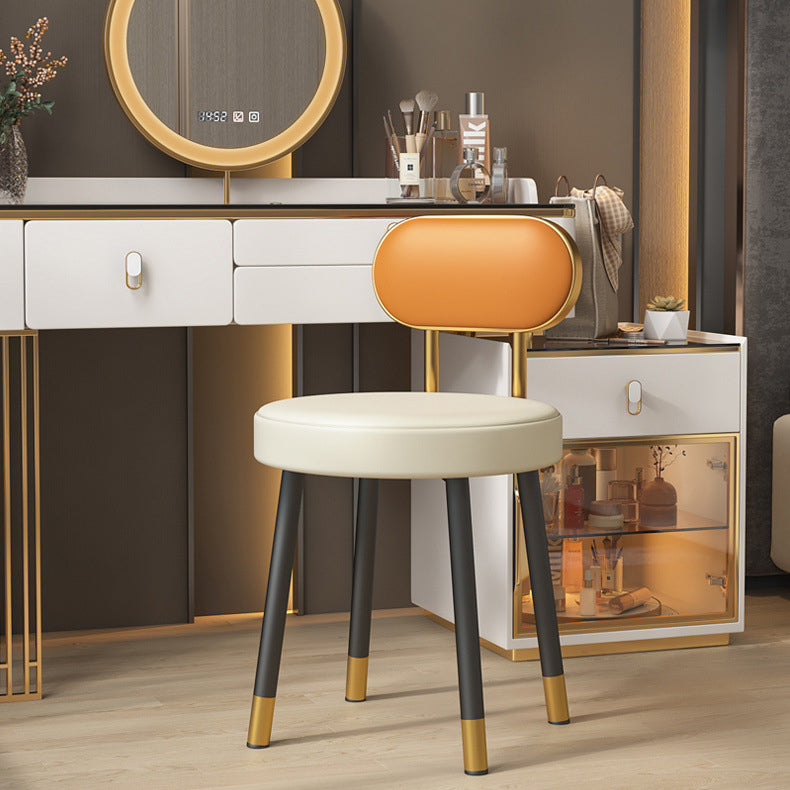 Contemporary Nordic PU Iron Vanity Stool Backrest Armless For Bedroom
