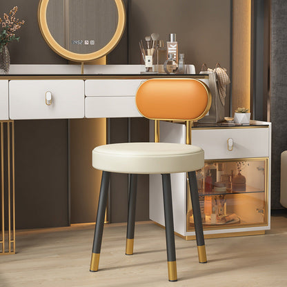 Contemporary Nordic PU Iron Vanity Stool Backrest Armless For Bedroom