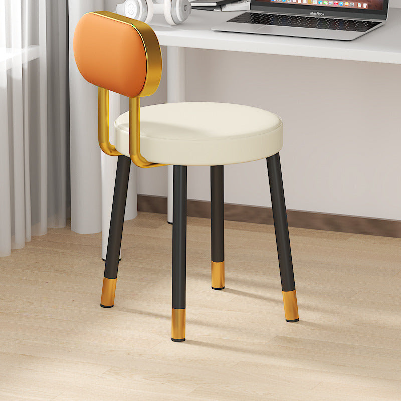 Contemporary Nordic PU Iron Vanity Stool Backrest Armless For Bedroom