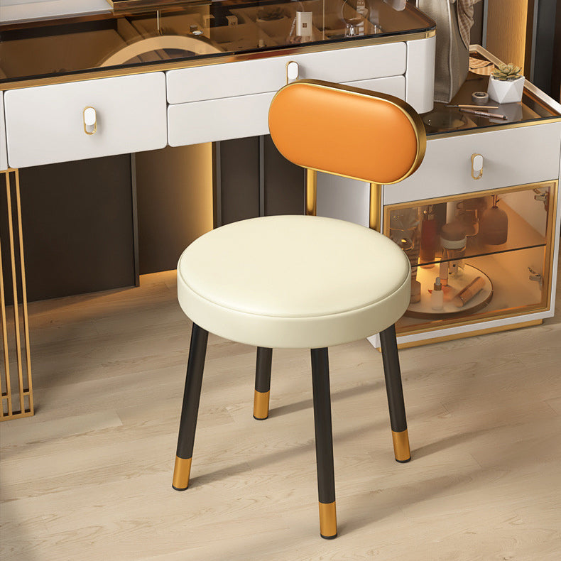 Contemporary Nordic PU Iron Vanity Stool Backrest Armless For Bedroom