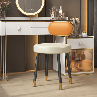 Contemporary Nordic PU Iron Vanity Stool Backrest Armless For Bedroom