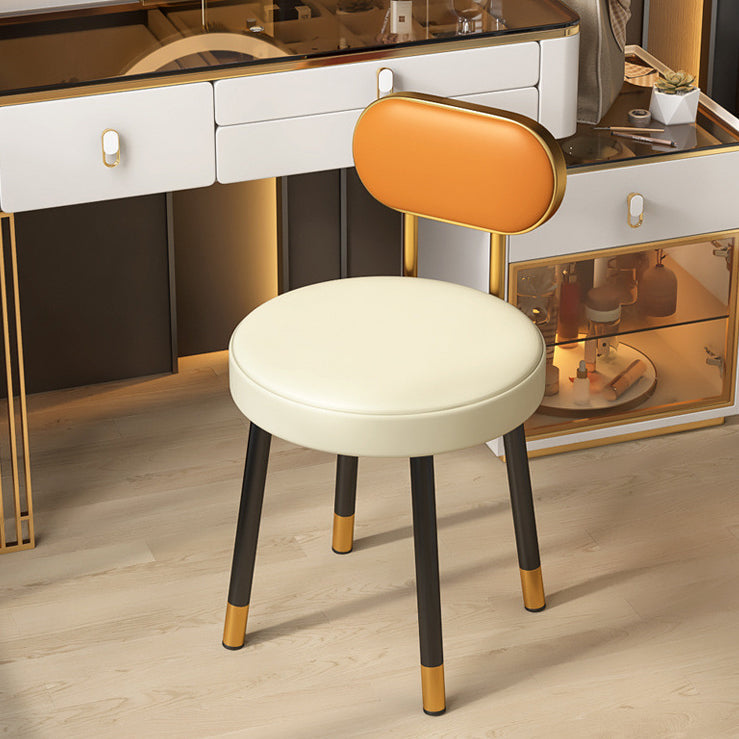 Contemporary Nordic PU Iron Vanity Stool Backrest Armless For Bedroom