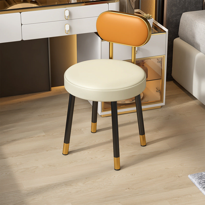 Contemporary Nordic PU Iron Vanity Stool Backrest Armless For Bedroom