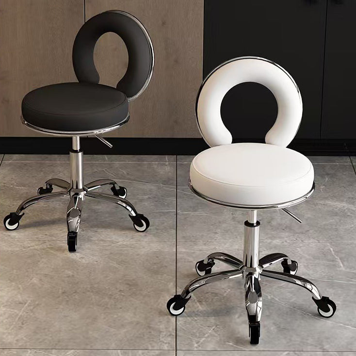 Contemporary Scandinavian Round Cushion Hollow Synthetic Electroplating Metal Vanity Stool Backrest Armless For Bedroom