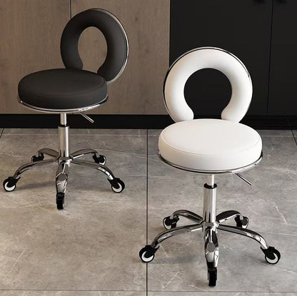 Contemporary Scandinavian Round Cushion Hollow Synthetic Electroplating Metal Vanity Stool Backrest Armless For Bedroom