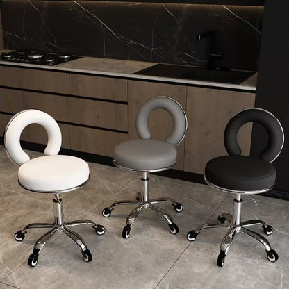 Contemporary Scandinavian Round Cushion Hollow Synthetic Electroplating Metal Vanity Stool Backrest Armless For Bedroom