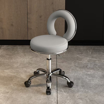 Contemporary Scandinavian Round Cushion Hollow Synthetic Electroplating Metal Vanity Stool Backrest Armless For Bedroom