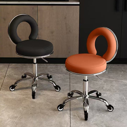 Contemporary Scandinavian Round Cushion Hollow Synthetic Electroplating Metal Vanity Stool Backrest Armless For Bedroom