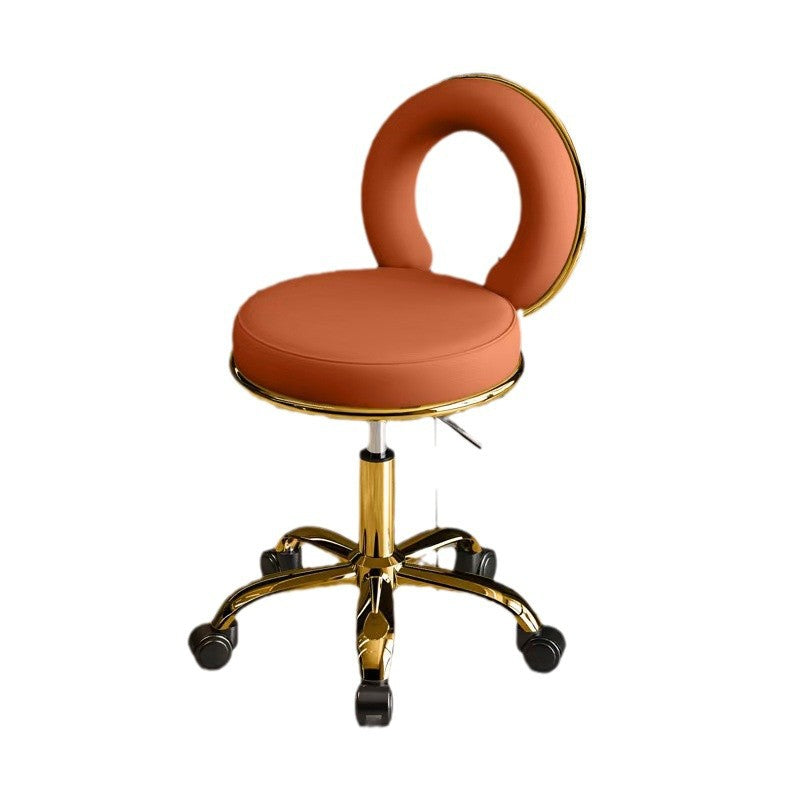 Contemporary Scandinavian Round Cushion Hollow Synthetic Electroplating Metal Vanity Stool Backrest Armless For Bedroom