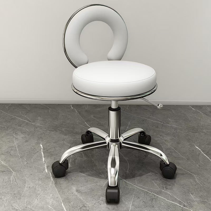 Contemporary Scandinavian Round Cushion Hollow Synthetic Electroplating Metal Vanity Stool Backrest Armless For Bedroom