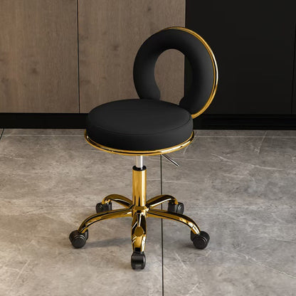 Contemporary Scandinavian Round Cushion Hollow Synthetic Electroplating Metal Vanity Stool Backrest Armless For Bedroom