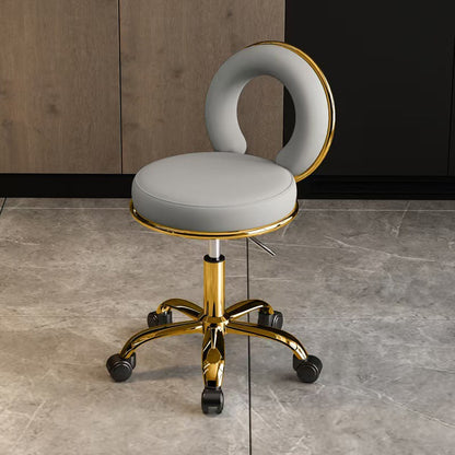 Contemporary Scandinavian Round Cushion Hollow Synthetic Electroplating Metal Vanity Stool Backrest Armless For Bedroom