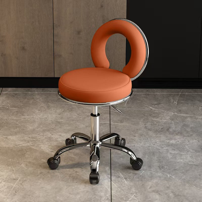 Contemporary Scandinavian Round Cushion Hollow Synthetic Electroplating Metal Vanity Stool Backrest Armless For Bedroom