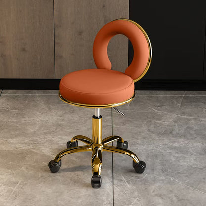 Contemporary Scandinavian Round Cushion Hollow Synthetic Electroplating Metal Vanity Stool Backrest Armless For Bedroom