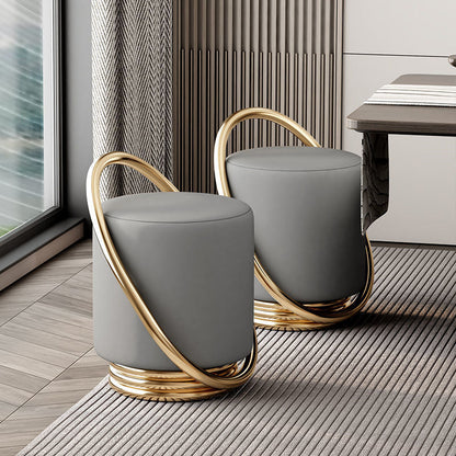 Contemporary Nordic Cylinder Iron Synthetic Leather Vanity Stool Backless Armless For Bedroom