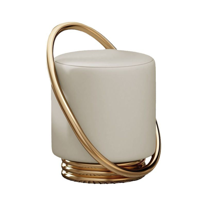 Contemporary Nordic Cylinder Iron Synthetic Leather Vanity Stool Backless Armless For Bedroom