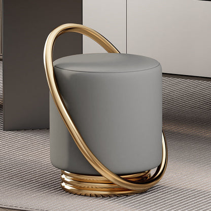 Contemporary Nordic Cylinder Iron Synthetic Leather Vanity Stool Backless Armless For Bedroom