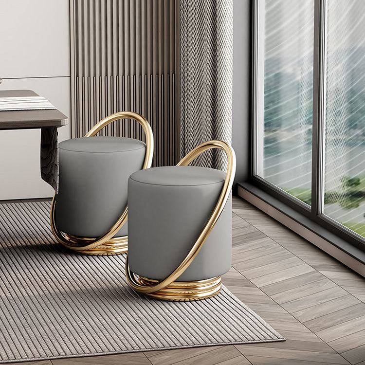 Contemporary Nordic Cylinder Iron Synthetic Leather Vanity Stool Backless Armless For Bedroom